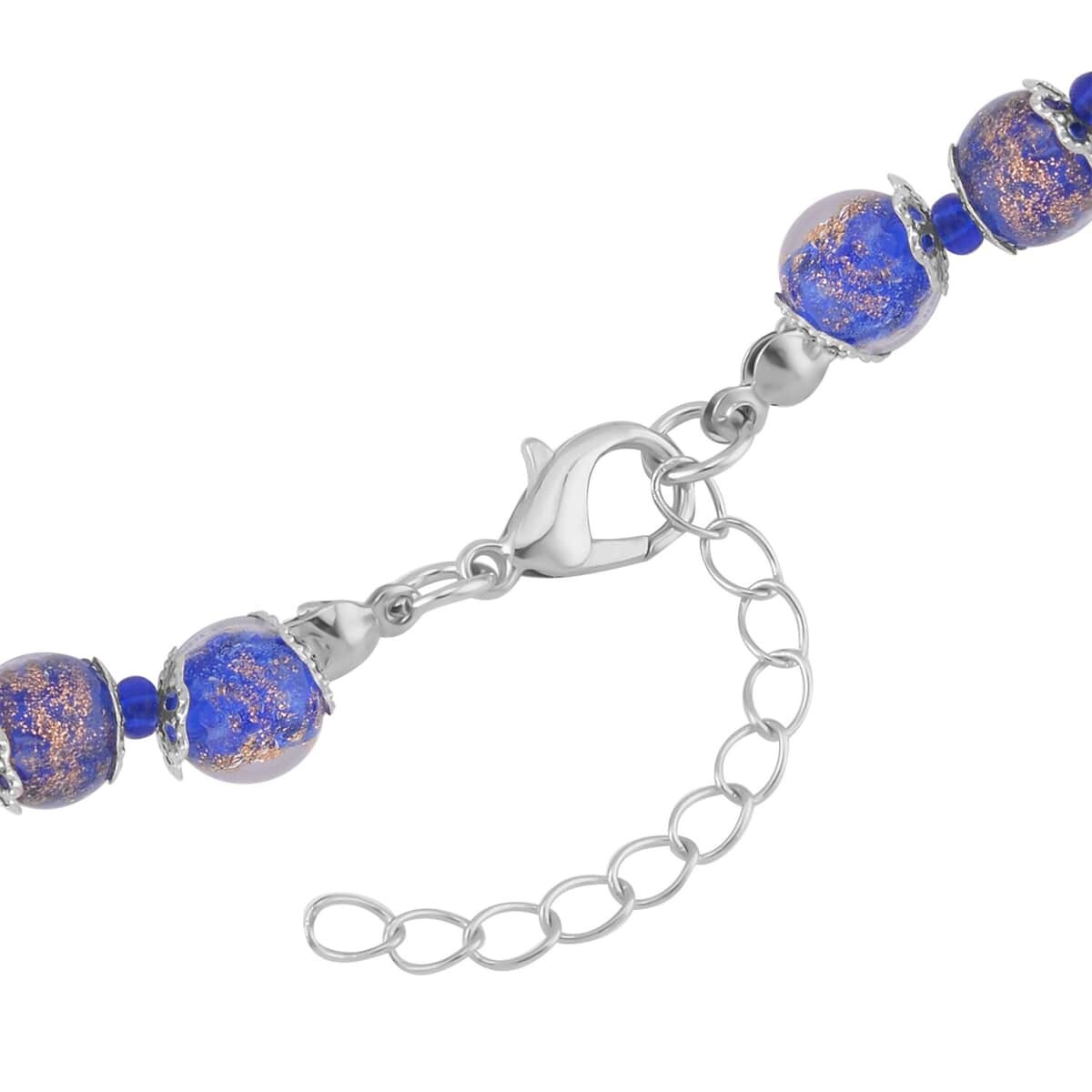 Blue Color Murano Glass and Blue Glass Beaded Necklace 20-22 Inches in Silvertone image number 3