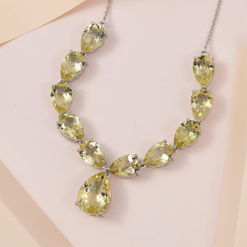 Ouro Verde Quartz 35.65 ctw Necklace in Platinum Over Sterling Silver 18-20 Inches
