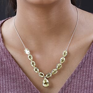 Ouro Verde Quartz 35.65 ctw Necklace in Platinum Over Sterling Silver 18-20 Inches