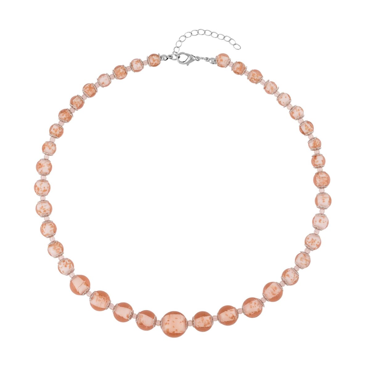 Pink Glass Beaded Necklace in Silvertone 20-22 Inches image number 0