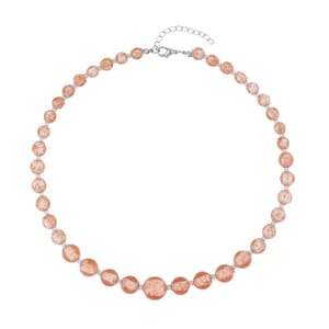 Pink Glass Beaded Necklace in Silvertone 20-22 Inches