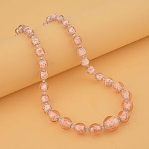 Pink Glass Beaded Necklace in Silvertone 20-22 Inches