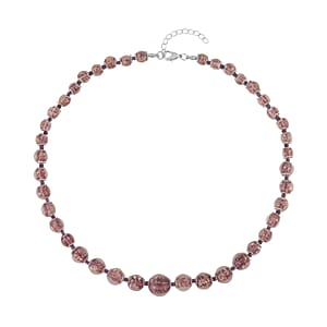 Purple Glass Beaded Necklace in Silvertone 20-22 Inches