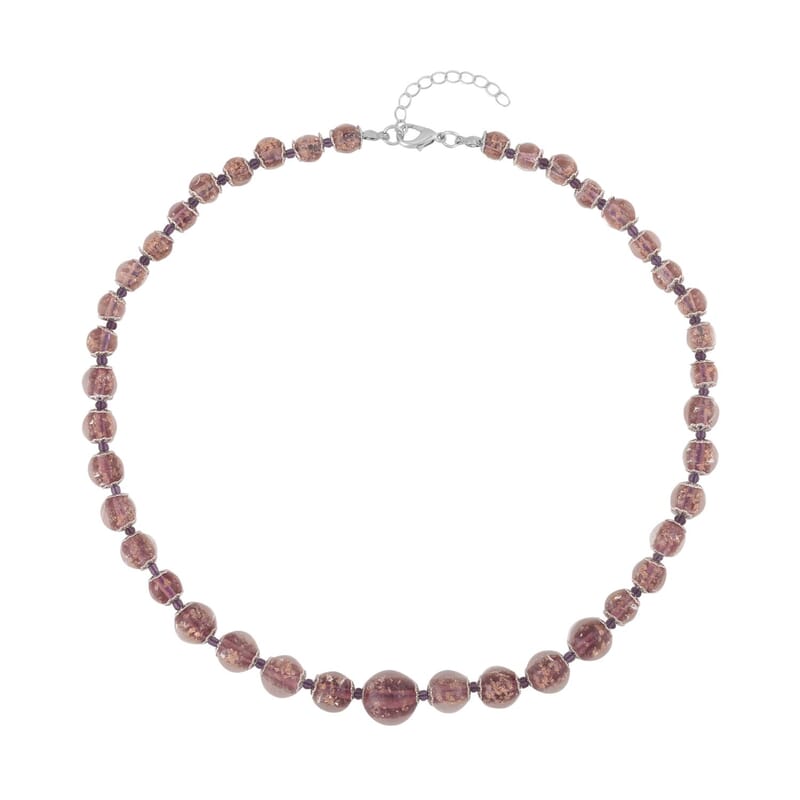Purple Glass Beaded Necklace in Silvertone 20-22 Inches
