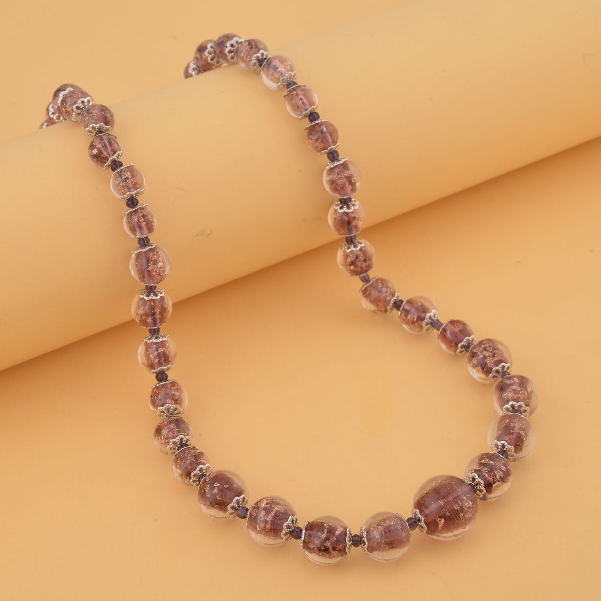 Purple Glass Beaded Necklace in Silvertone 20-22 Inches image number 1