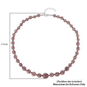 Purple Glass Beaded Necklace in Silvertone 20-22 Inches