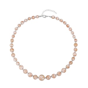 White Glass Beaded Necklace in Silvertone 20-22 Inches