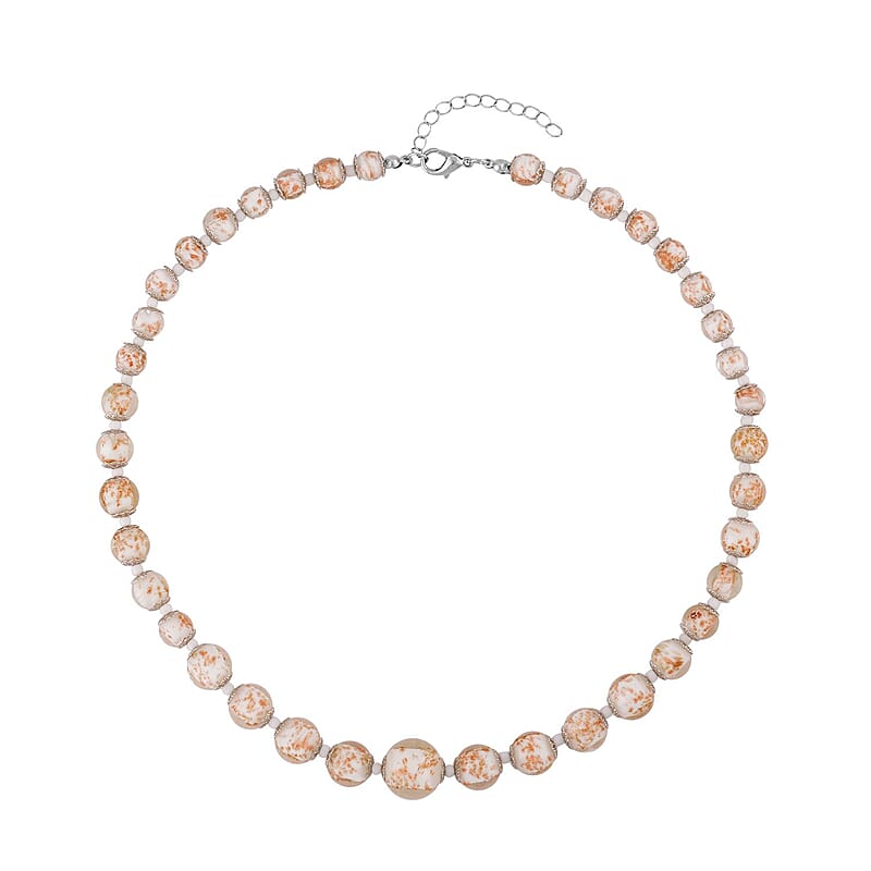 White Glass Beaded Necklace in Silvertone 20-22 Inches