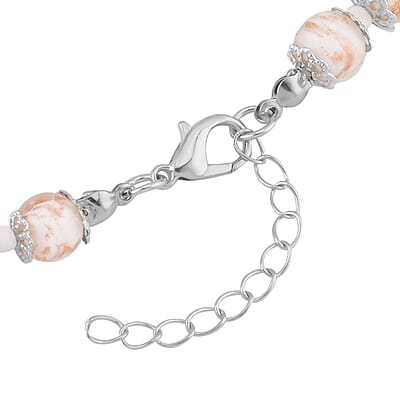 White Glass Beaded Necklace in Silvertone 20-22 Inches
