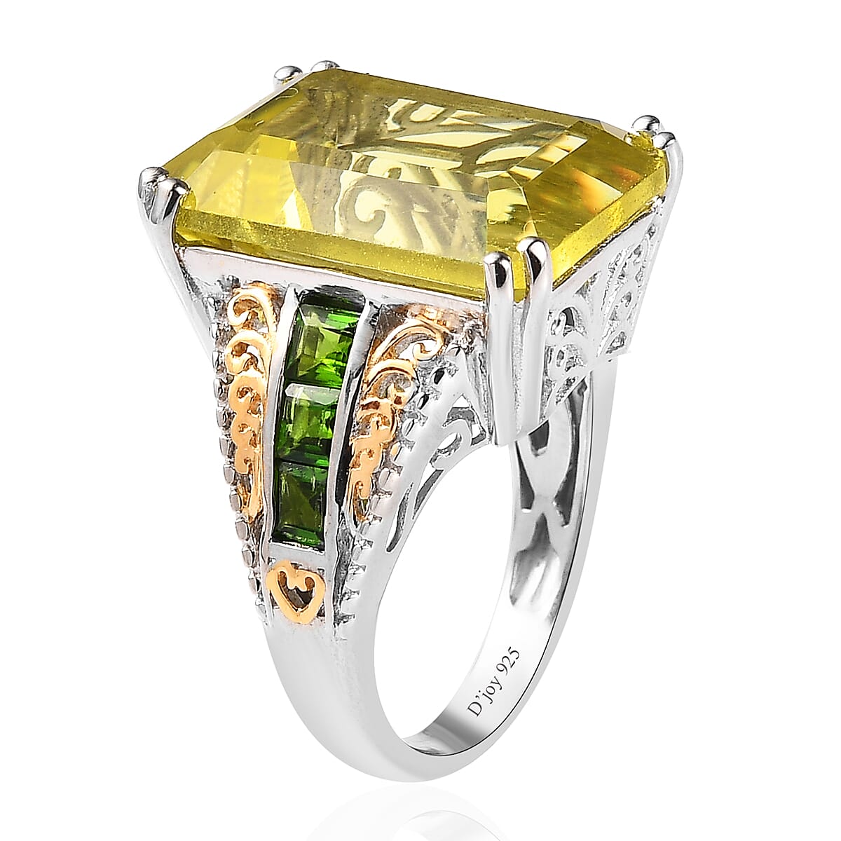 Ouro Verde Quartz and Chrome Diopside Ring in Vermeil YG and Platinum Over Sterling Silver (Size 10.0) 14.90 ctw image number 3