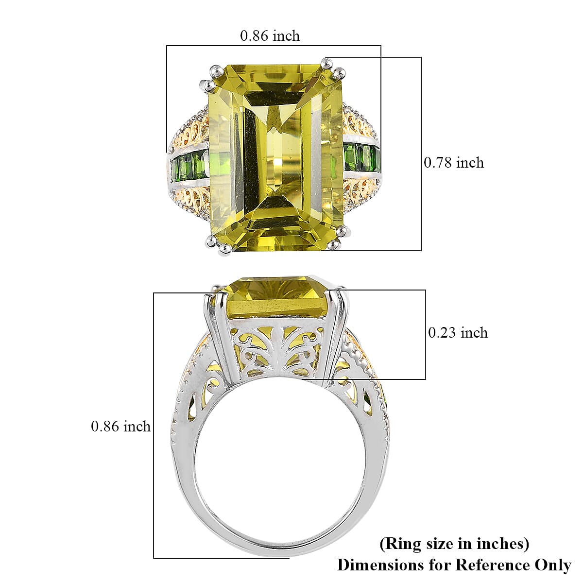 Ouro Verde Quartz and Chrome Diopside Ring in Vermeil YG and Platinum Over Sterling Silver (Size 10.0) 14.90 ctw image number 5