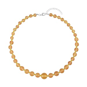 Champagne Glass Beaded Necklace in Silvertone 20-22 Inches