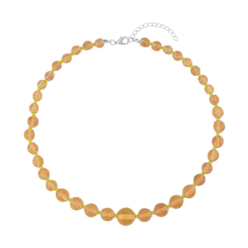 Champagne Glass Beaded Necklace in Silvertone 20-22 Inches