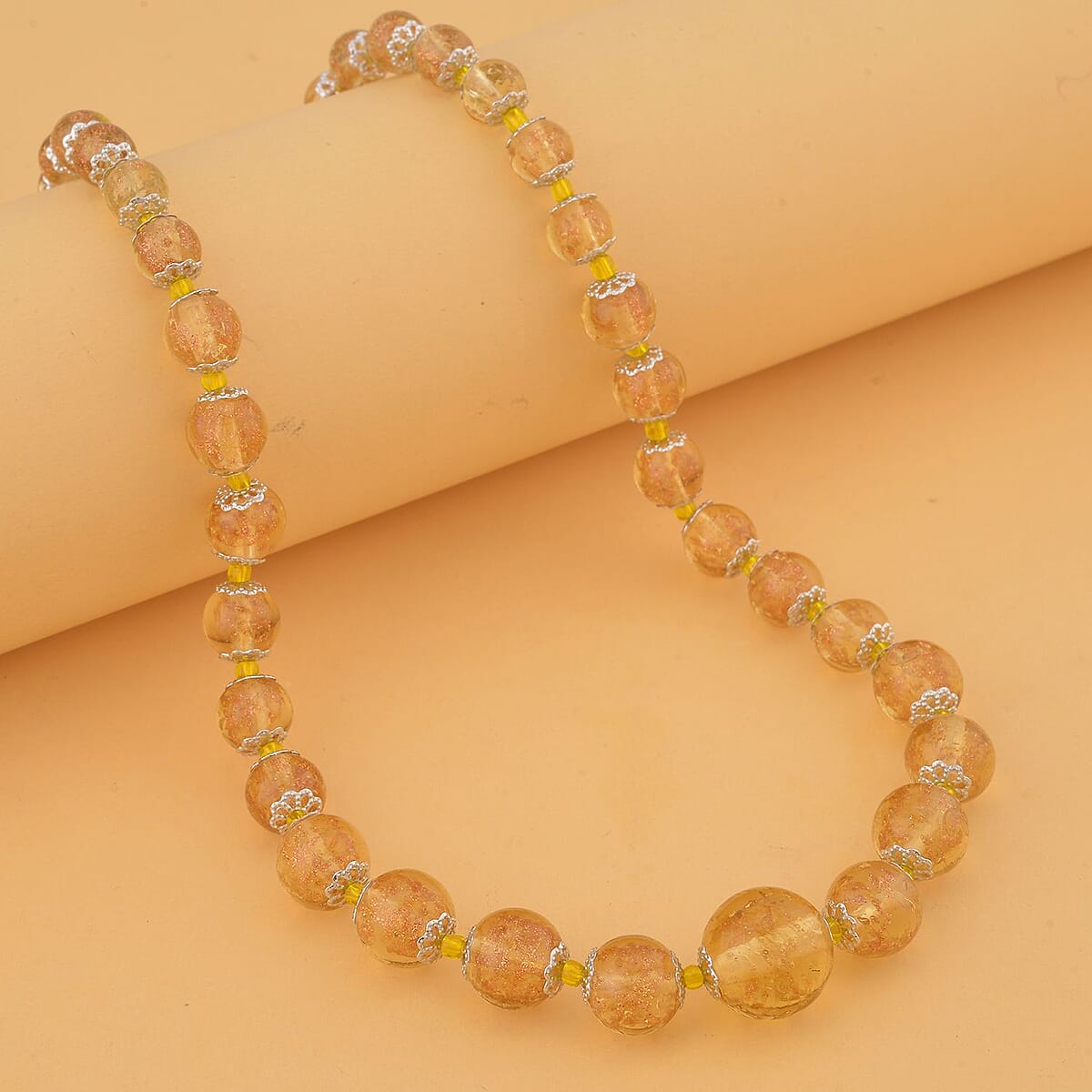 Champagne Glass Beaded Necklace in Silvertone 20-22 Inches image number 1