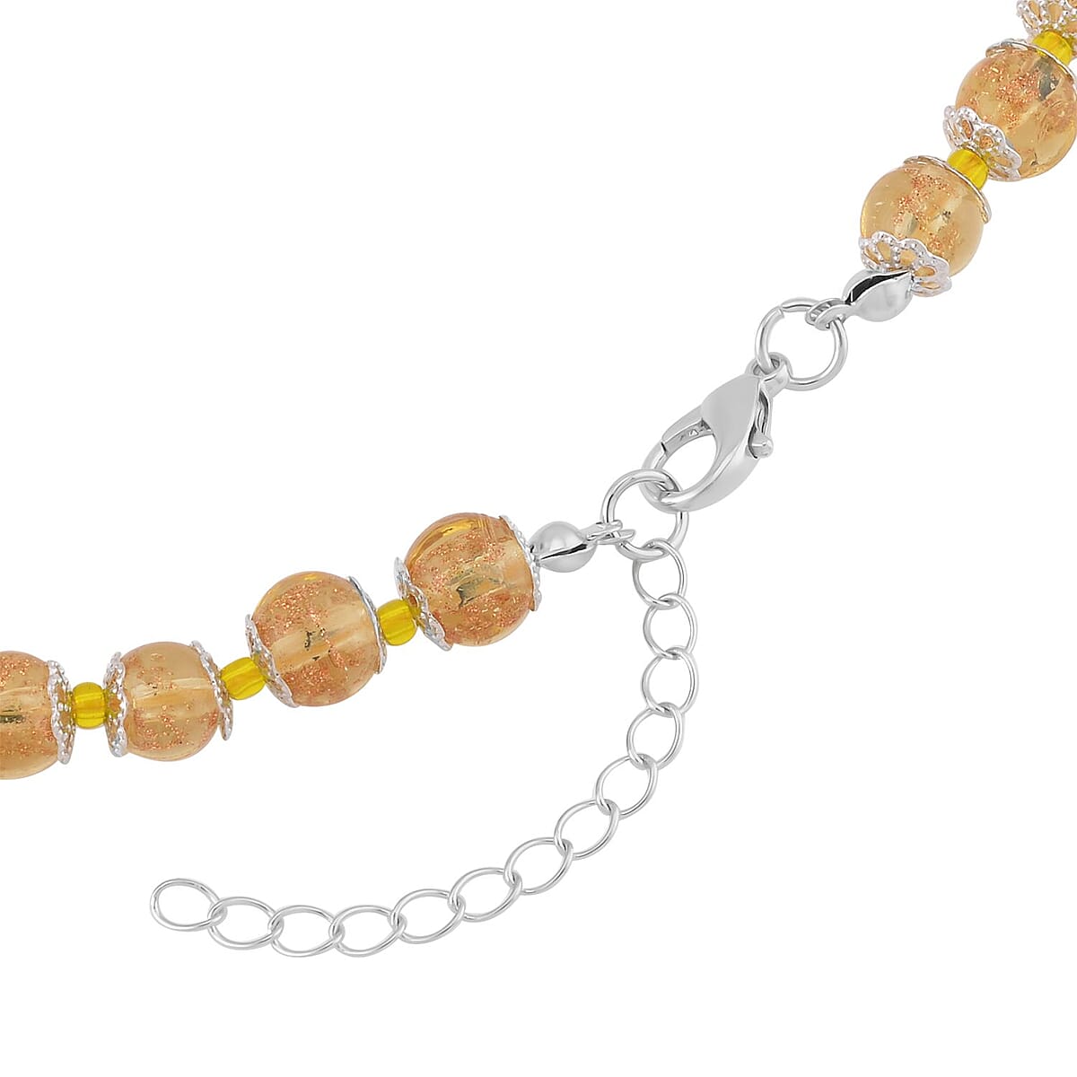 Champagne Glass Beaded Necklace in Silvertone 20-22 Inches image number 3