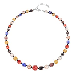 Multi Color Glass Beaded Necklace in Silvertone 20-22 Inches