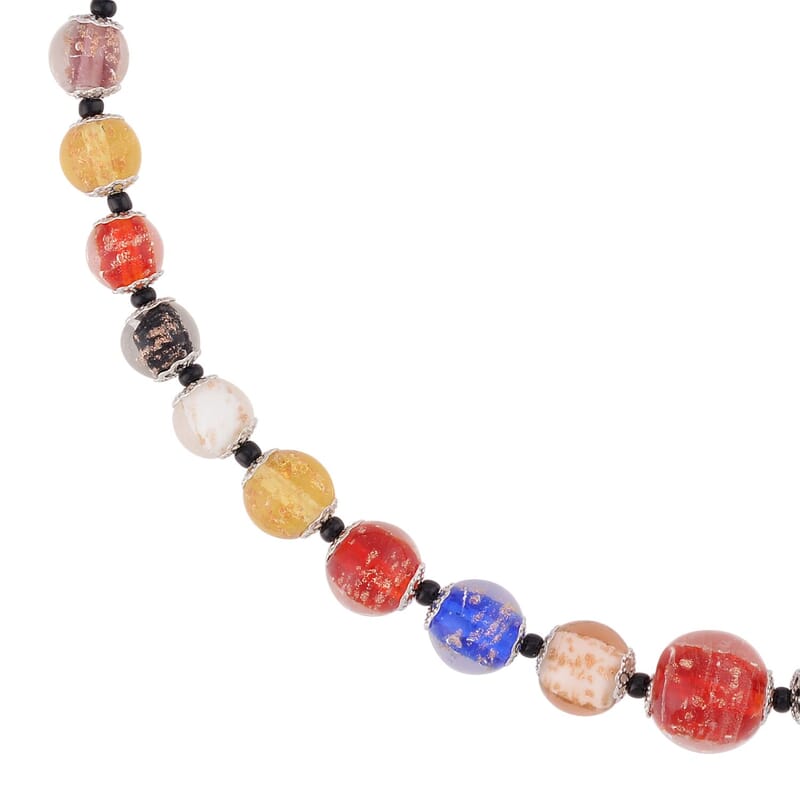 Multi Color Glass Beaded Necklace in Silvertone 20-22 Inches