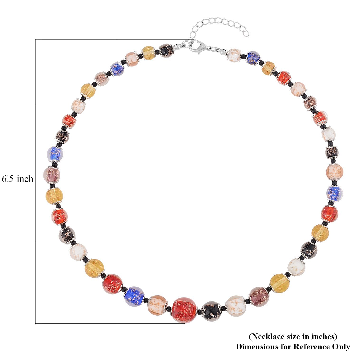 Multi Color Glass Beaded Necklace in Silvertone 20-22 Inches