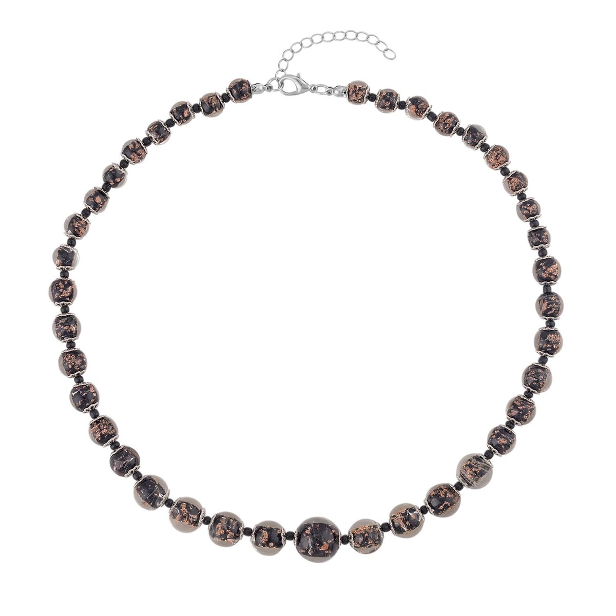Black Color Murano Style and Black Glass Beaded Necklace in Silvertone 20-22 Inches image number 0