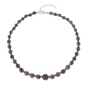 Black Color Murano Style and Black Glass Beaded Necklace in Silvertone 20-22 Inches