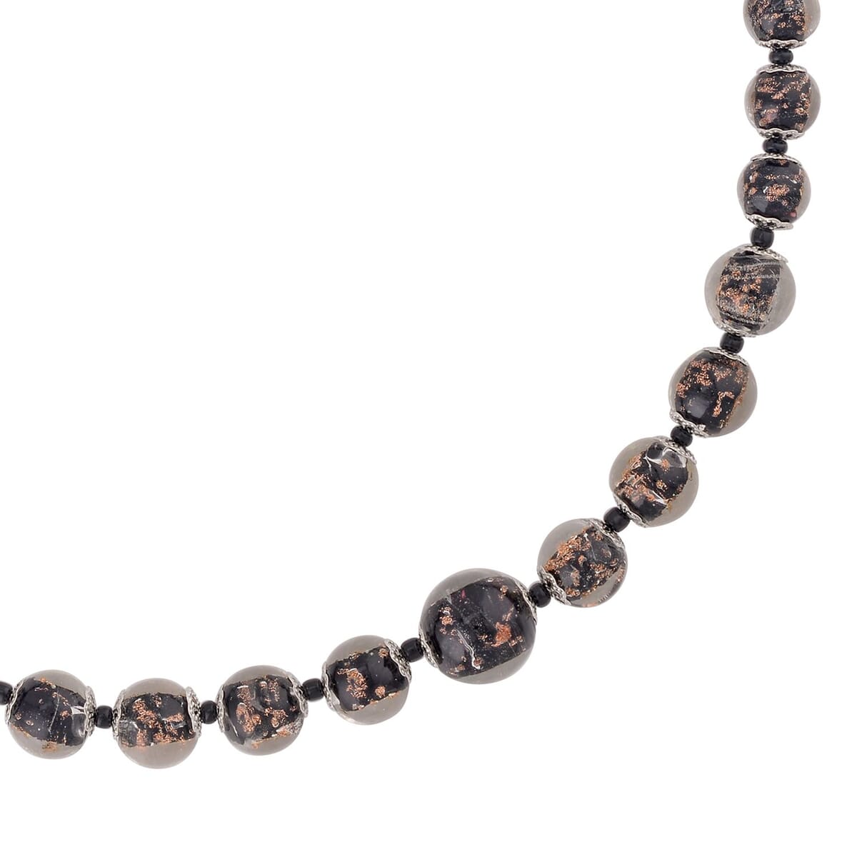 Black Color Murano Style and Black Glass Beaded Necklace in Silvertone 20-22 Inches image number 2