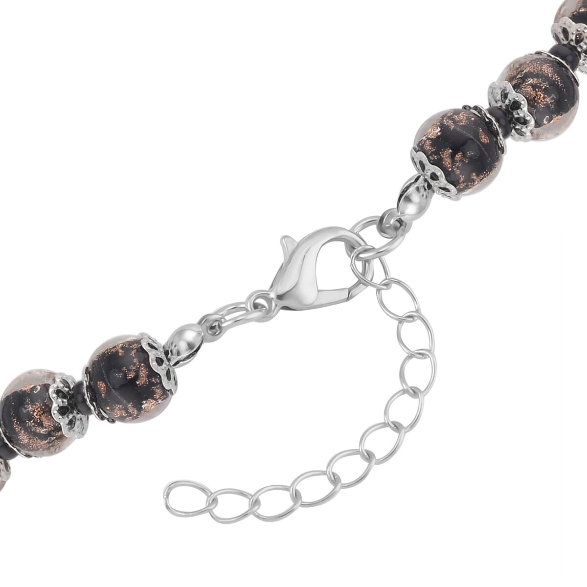 Black Color Murano Style and Black Glass Beaded Necklace in Silvertone 20-22 Inches image number 3
