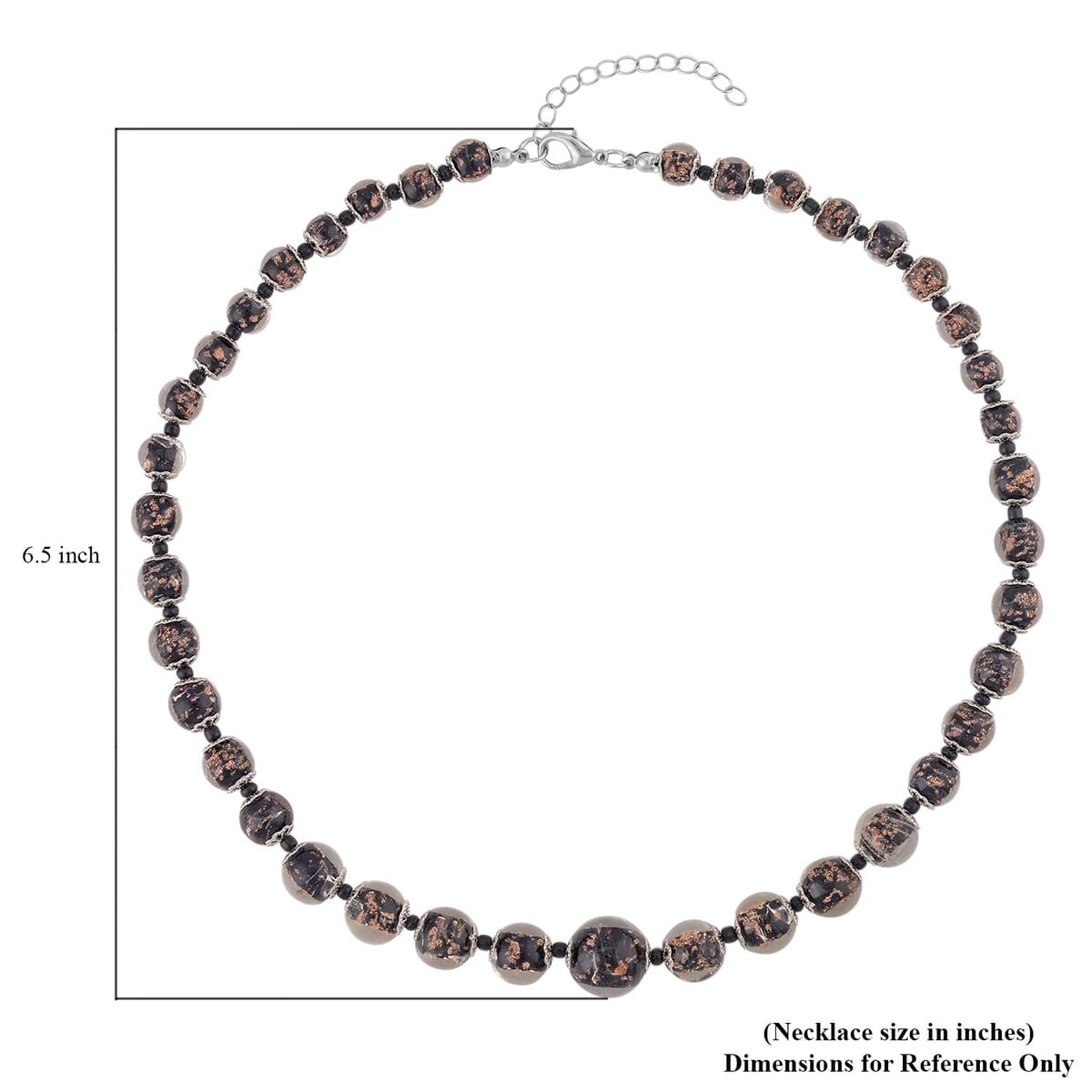 Black Color Murano Style and Black Glass Beaded Necklace in Silvertone 20-22 Inches image number 4