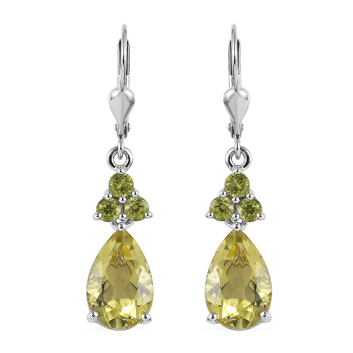 Ouro Verde Quartz and Peridot Dangling Earrings in Platinum Over Sterling Silver 6.40 ctw image number 0