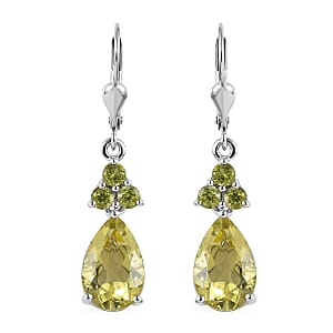Ouro Verde Quartz and Peridot Dangling Earrings in Platinum Over Sterling Silver 6.40 ctw