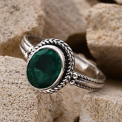 Bali Legacy Emerald Quartz Solitaire Ring in Sterling Silver (Size 10.0) 3.10 ctw