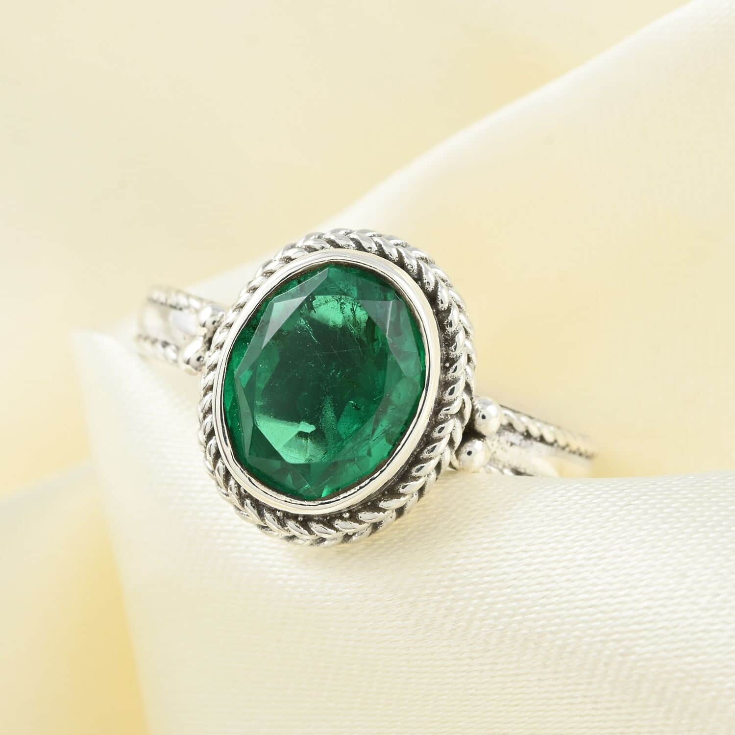 BALI LEGACY EMERALD QUARTZ SOLITAIRE RING IN STERLING SILVER sold (SIZE 5) 3.10 CTW