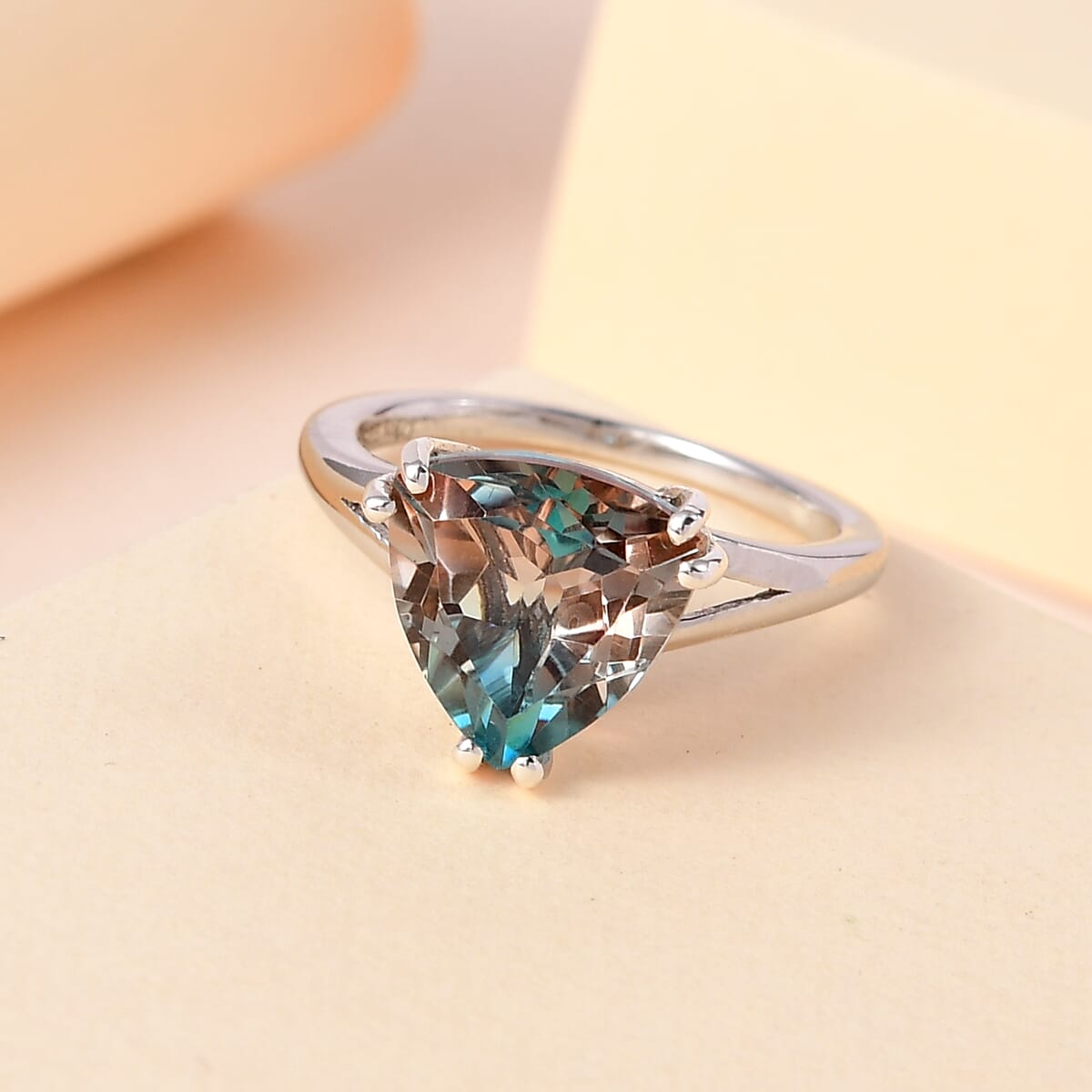 Aqua Terra Costa Quartz (Triplet) Solitaire Ring in Platinum Over Sterling Silver (Size 10.0) 3.50 ctw image number 1