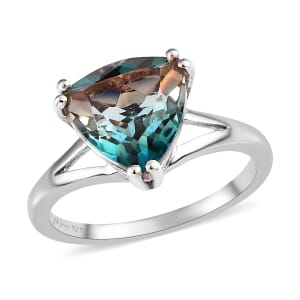 Aqua Terra Costa Quartz (Triplet) Solitaire Ring in Platinum Over Sterling Silver (Size 7.0) 3.50 ctw