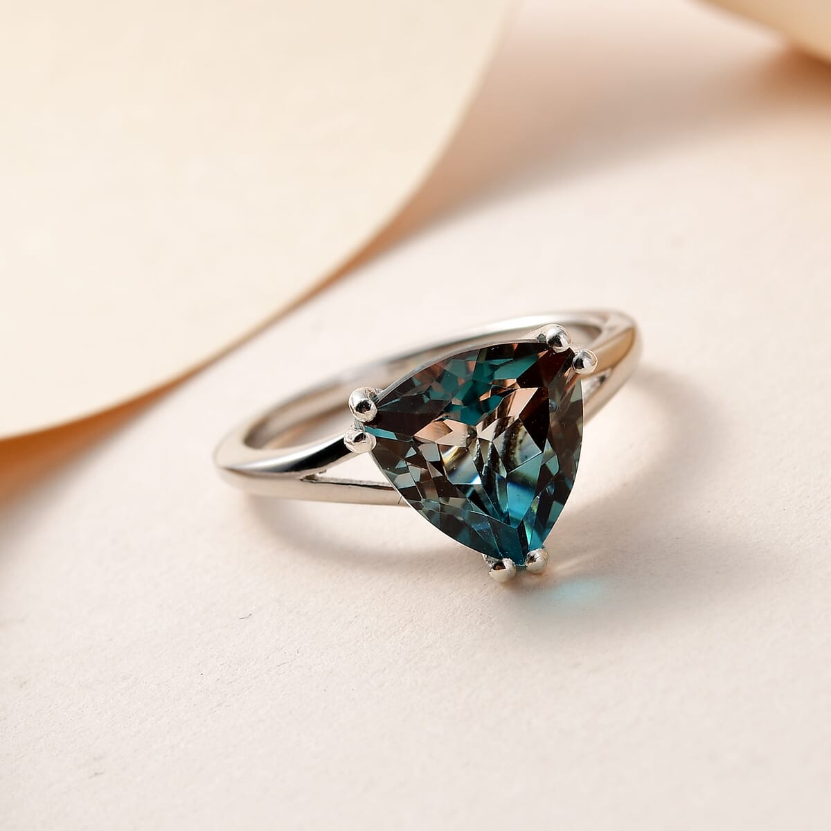 Aqua Terra Costa Quartz (Triplet) Solitaire Ring in Platinum Over Sterling Silver (Size 7.0) 3.50 ctw image number 1