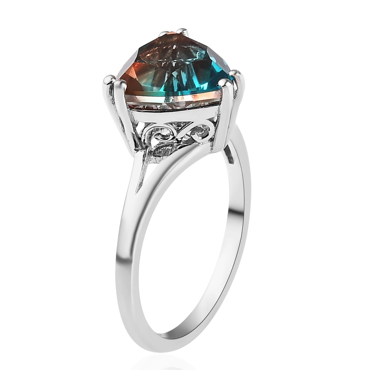 Aqua Terra Costa Quartz (Triplet) Solitaire Ring in Platinum Over Sterling Silver (Size 7.0) 3.50 ctw image number 3
