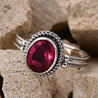 Bali Legacy Rubellite Quartz (Triplet) Ring in Sterling Silver (Size 10.0) 3.00 ctw