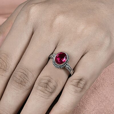 Bali Legacy Rubellite Quartz (Triplet) Ring in Sterling Silver (Size 10.0) 3.00 ctw
