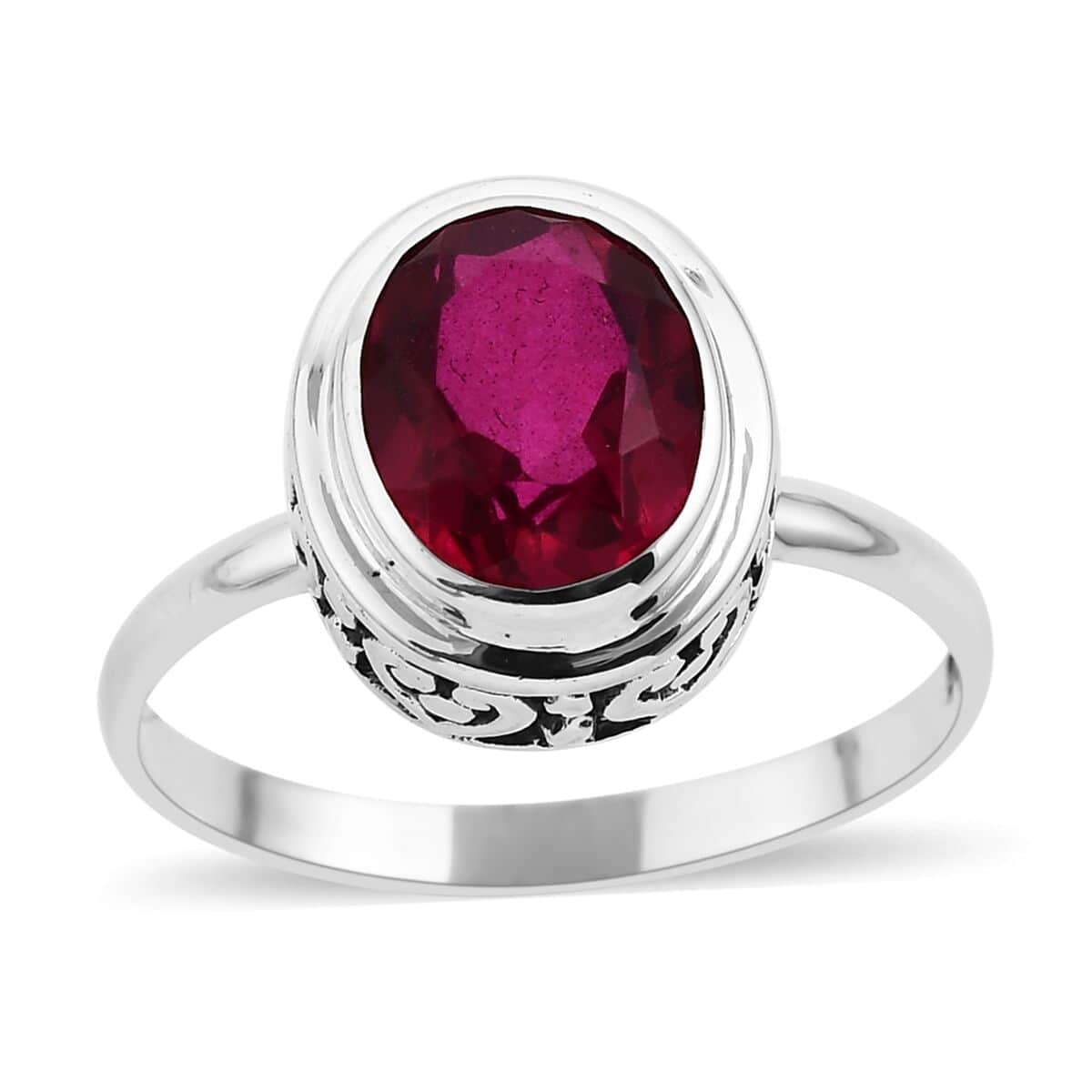 Bali Legacy Rubellite Quartz (Triplet) Solitaire Ring in Sterling Silver (Size 10.0) 3.10 ctw image number 0