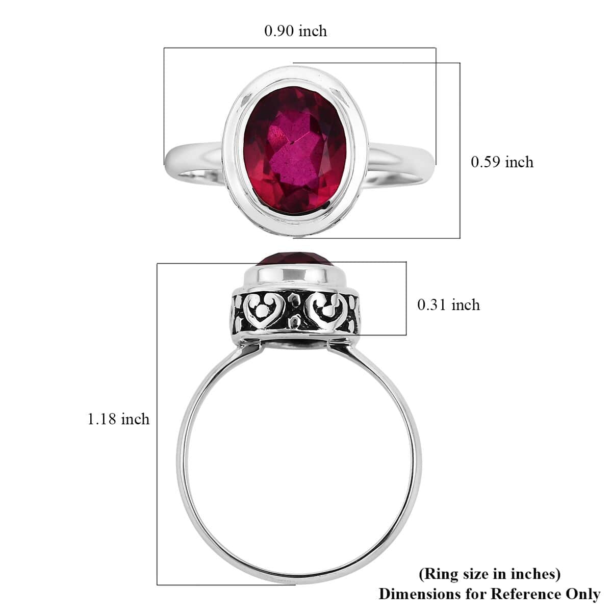 Bali Legacy Rubellite Quartz (Triplet) Solitaire Ring in Sterling Silver (Size 10.0) 3.10 ctw image number 5