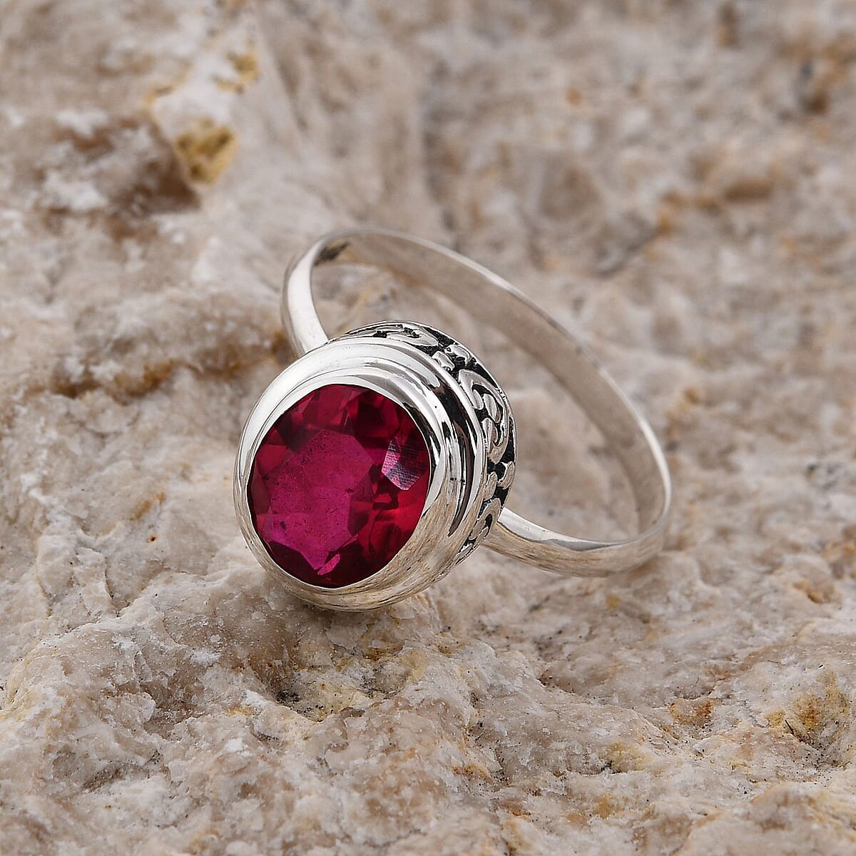 Bali Legacy Rubellite Quartz (Triplet) Solitaire Ring in Sterling Silver (Size 8.0) 3.10 ctw image number 1