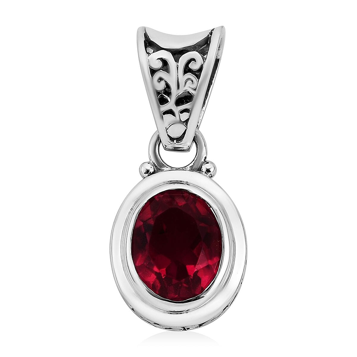 Bali Legacy Rubellite Quartz (Triplet) Solitaire Pendant in Sterling Silver 3.00 ctw image number 0
