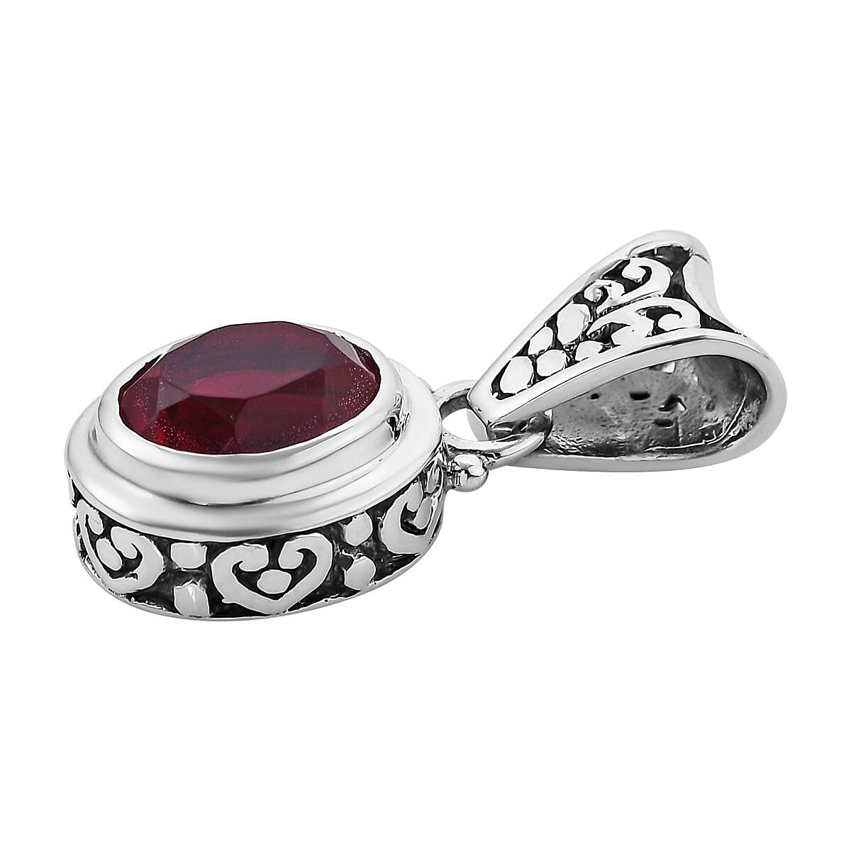 Bali Legacy Rubellite Quartz (Triplet) Solitaire Pendant in Sterling Silver 3.00 ctw image number 3