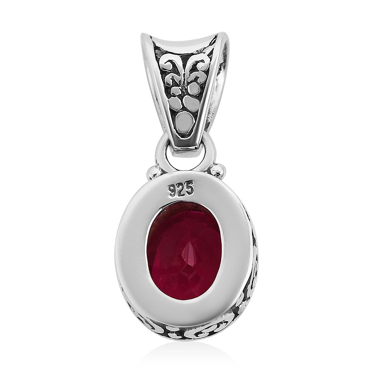 Bali Legacy Rubellite Quartz (Triplet) Solitaire Pendant in Sterling Silver 3.00 ctw image number 4
