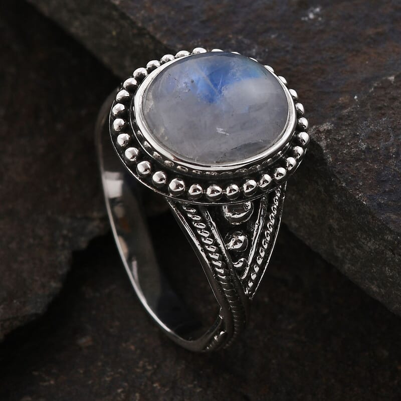 Bali Legacy Rainbow Moonstone Solitaire Ring in Sterling Silver (Size 10.0) 2.40 ctw