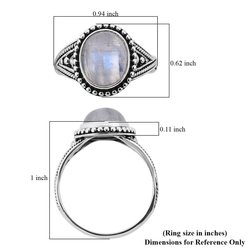 Bali Legacy Rainbow Moonstone Solitaire Ring in Sterling Silver (Size 10.0) 2.40 ctw