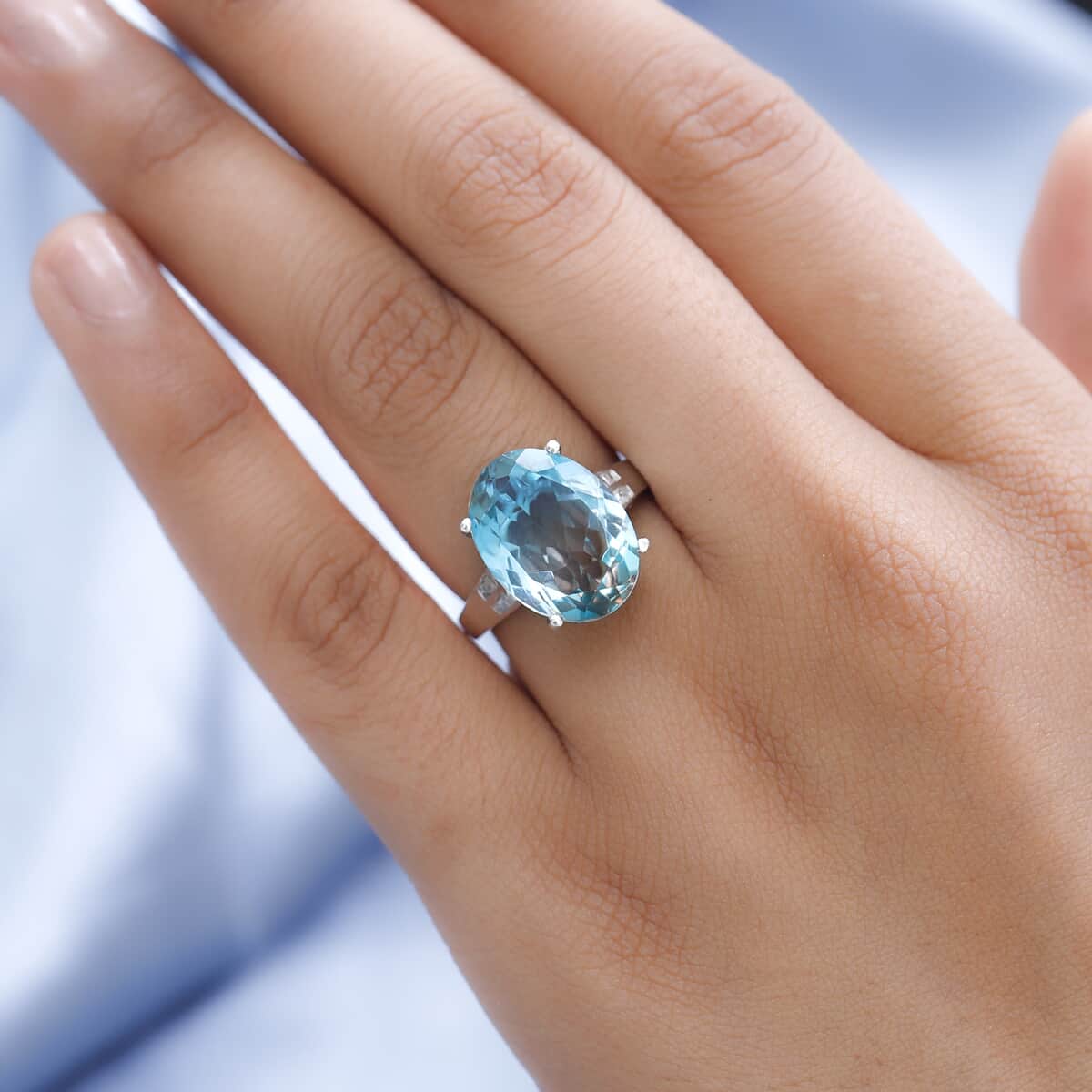 Aqua Terra Costa Quartz (Triplet) and Diamond Ring in Platinum Over Sterling Silver 9.50 ctw image number 2