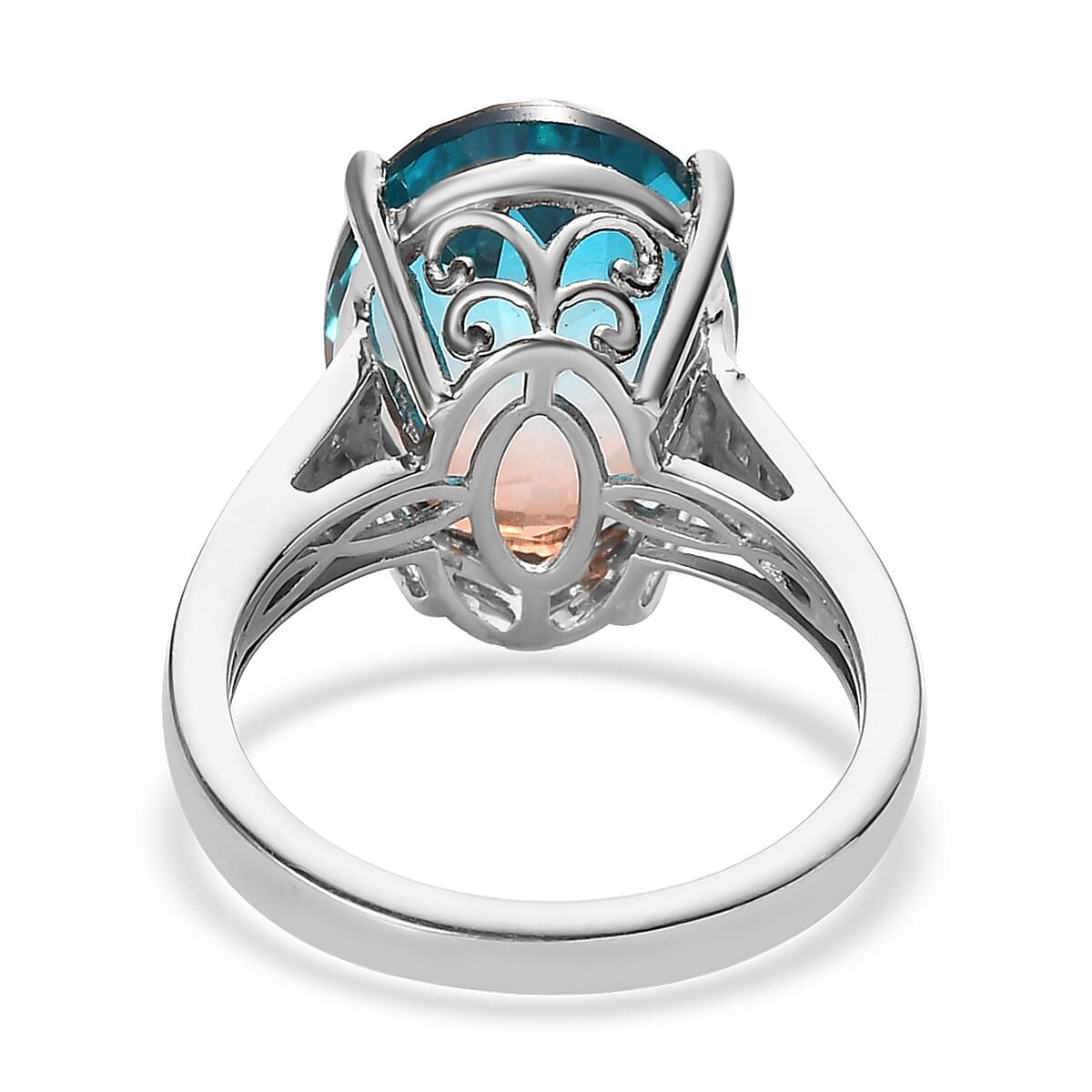Aqua Terra Costa Quartz (Triplet) and Diamond Ring in Platinum Over Sterling Silver (Size 8.0) 9.50 ctw image number 4