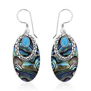 Bali Legacy American Natural Sleeping Beauty Turquoise and Abalone Shell Earrings in Sterling Silver 1.40 ctw