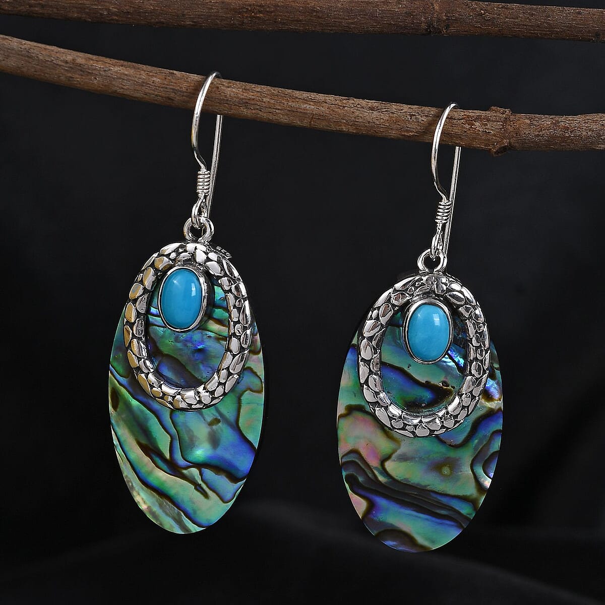 Bali Legacy Sleeping Beauty Turquoise and Abalone Shell Earrings in Sterling Silver 1.40 ctw image number 1