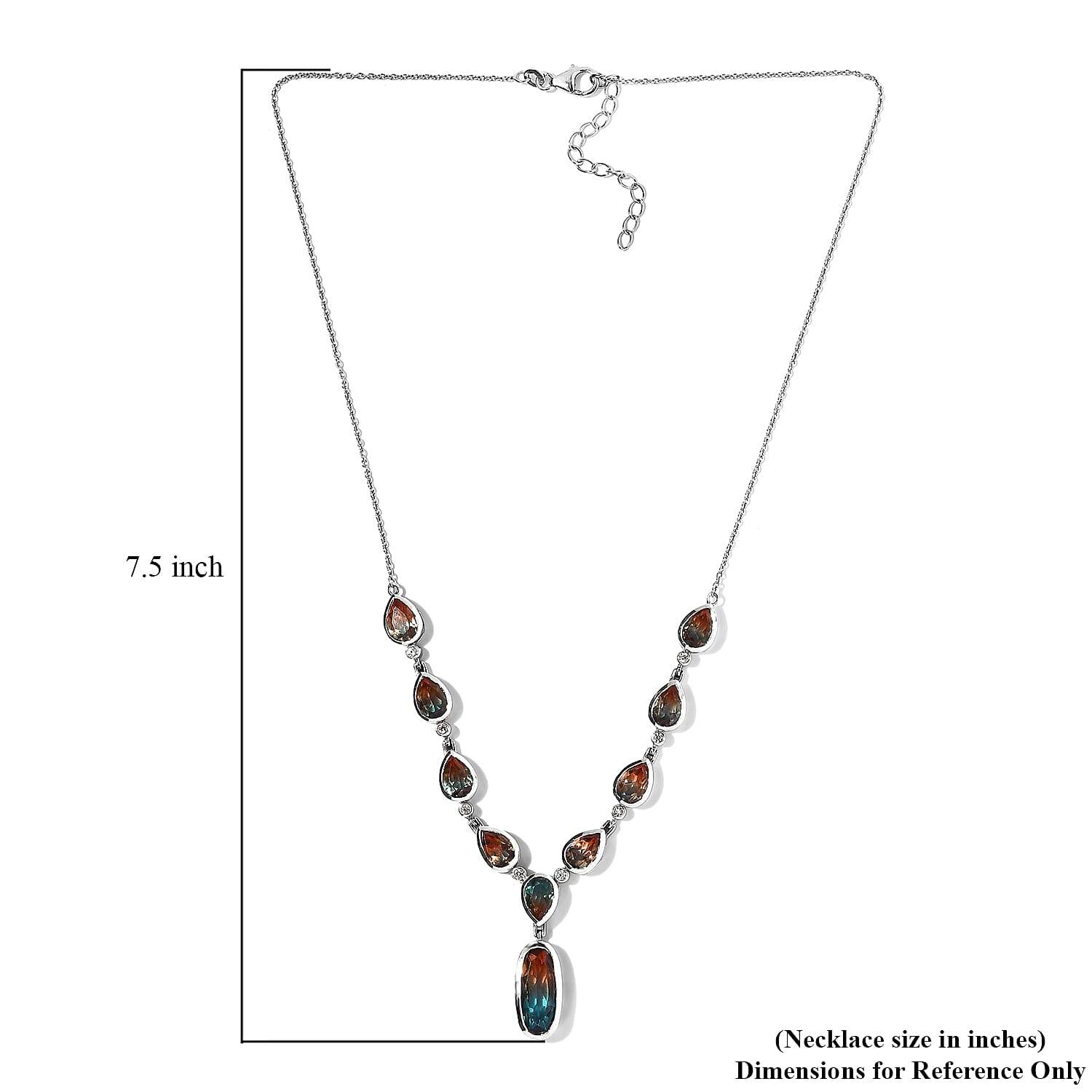 Aqua Terra Costa Quartz (Triplet) and White Zircon Y-Shape Necklace 18 Inches in Platinum Over Sterling Silver 18.85 ctw